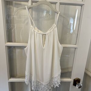 White Lace Bottom Asymmetrical Hem Spaghetti Strap Top Women's M